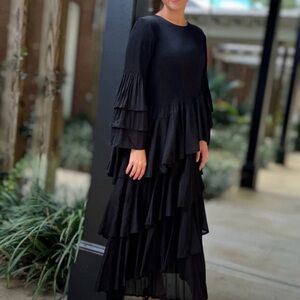 Chic Black Layered Long Sleeve One Size Dress